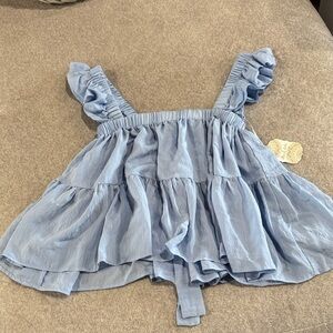 Altar’d state Light Blue Ruffled Sleeveless Crop Top